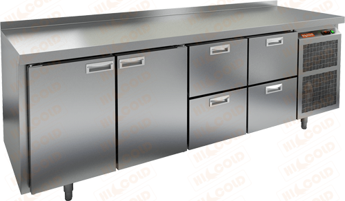 Холодильный стол HICOLD GN 1122 BR2 BT, бок, 4 ящика, 2 двери (-18...-10°С)